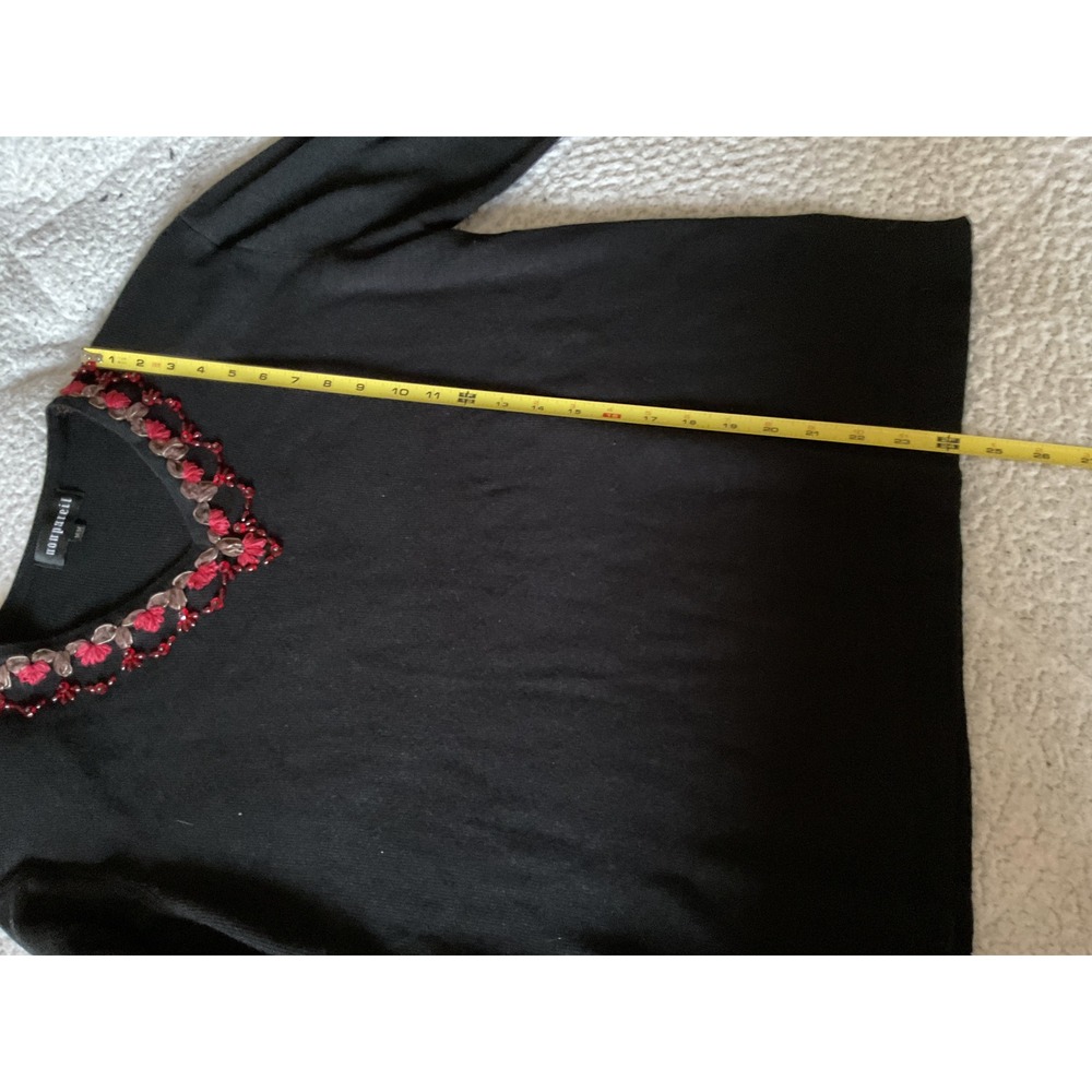 Nonpareil Sweater Womens Medium Black Excellent Beaded Floral V-Neck Knit Top - Picture 3 of 5